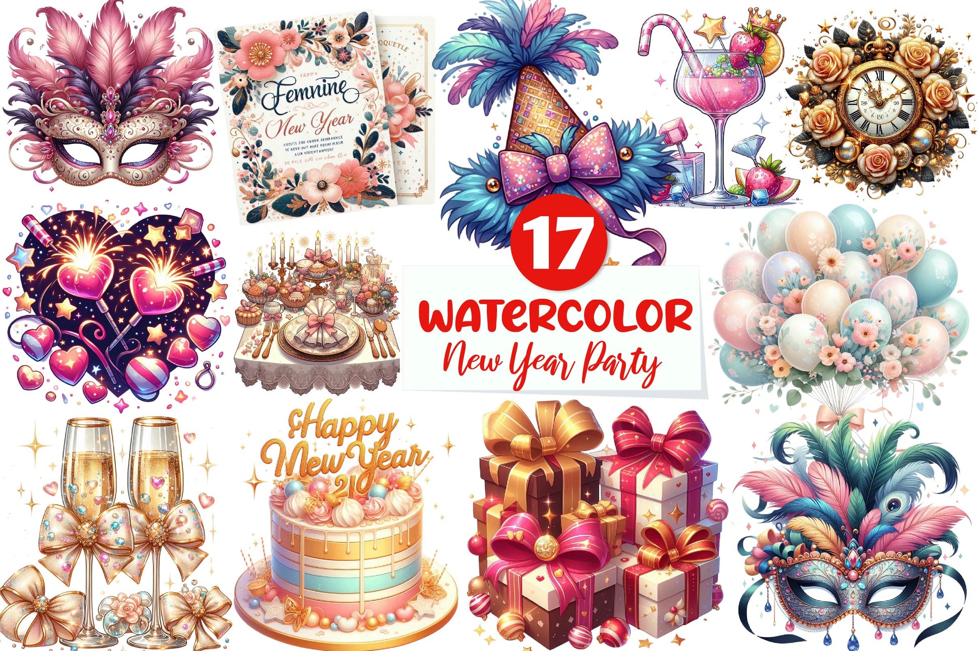 Coquette Happy New Year Party Clipart Bundle - CraftNest - Digital Crafting and Art