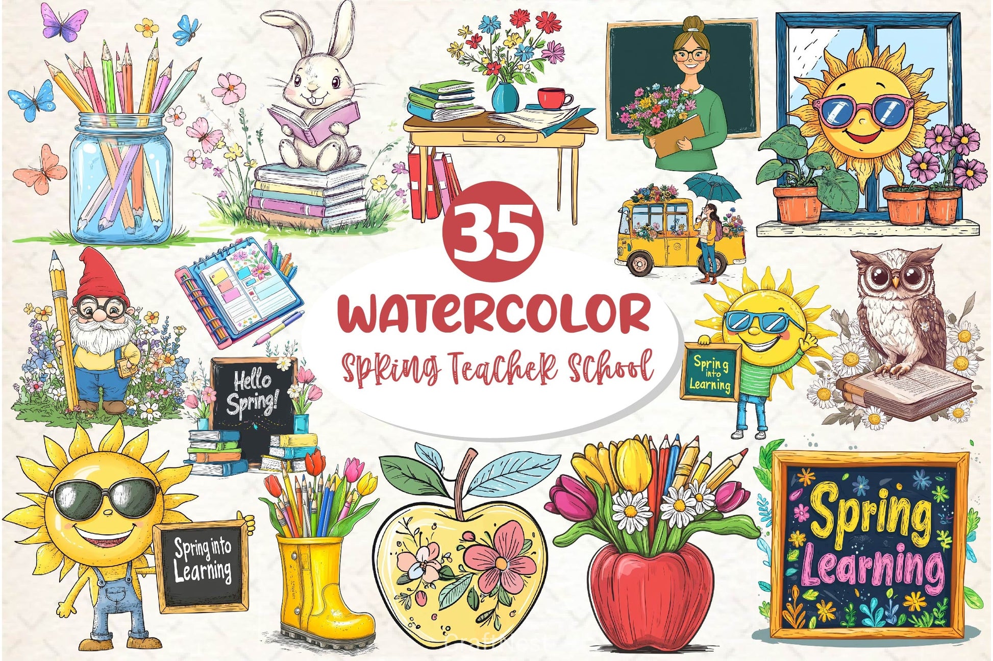 Spring Teacher School Clipart Bundle 2 - CraftNest - Digital Crafting and Art