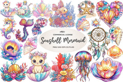 Seashell Mermaid Flower Clipart Bundle - CraftNest - Digital Crafting and Art