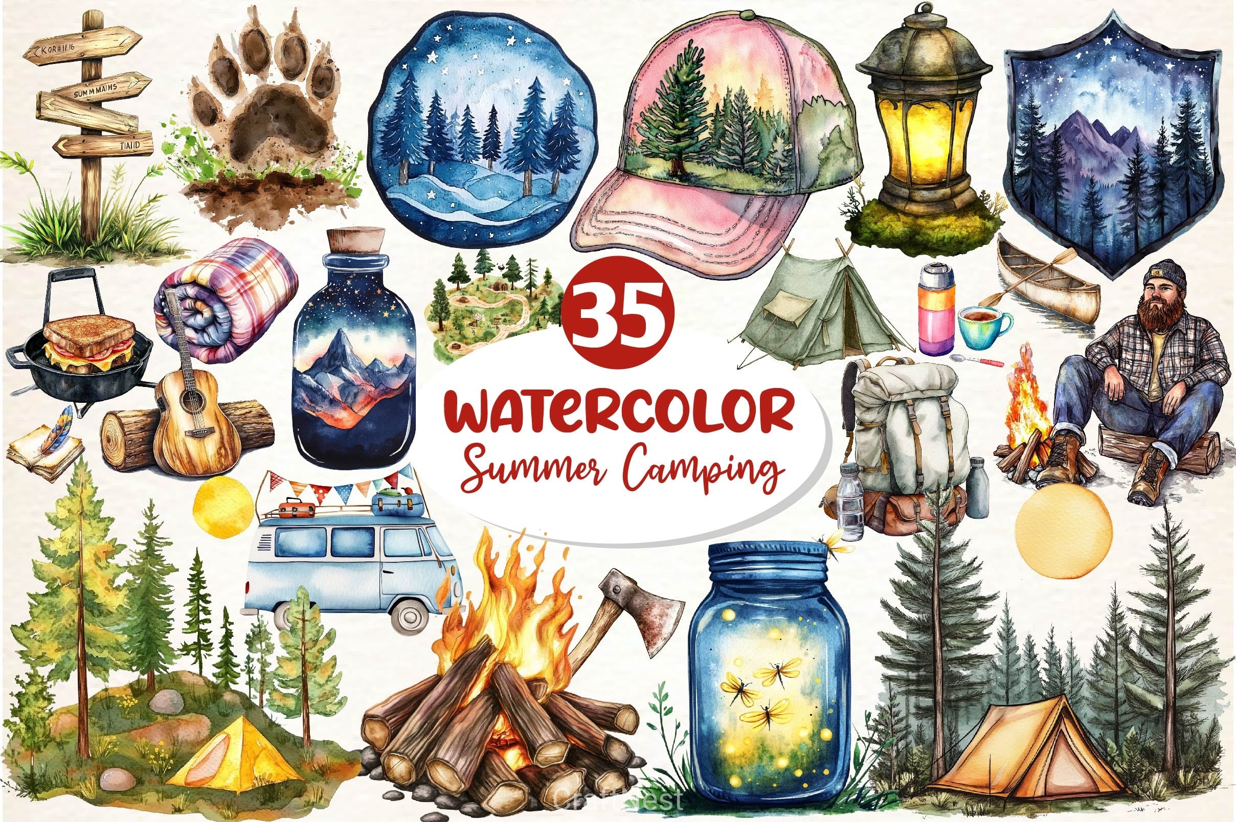 Summer Camping Clipart Bundle - CraftNest - Digital Crafting and Art