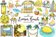Cute Mediterranean Lemon Beach Clipart Bundle - CraftNest - Digital Crafting and Art