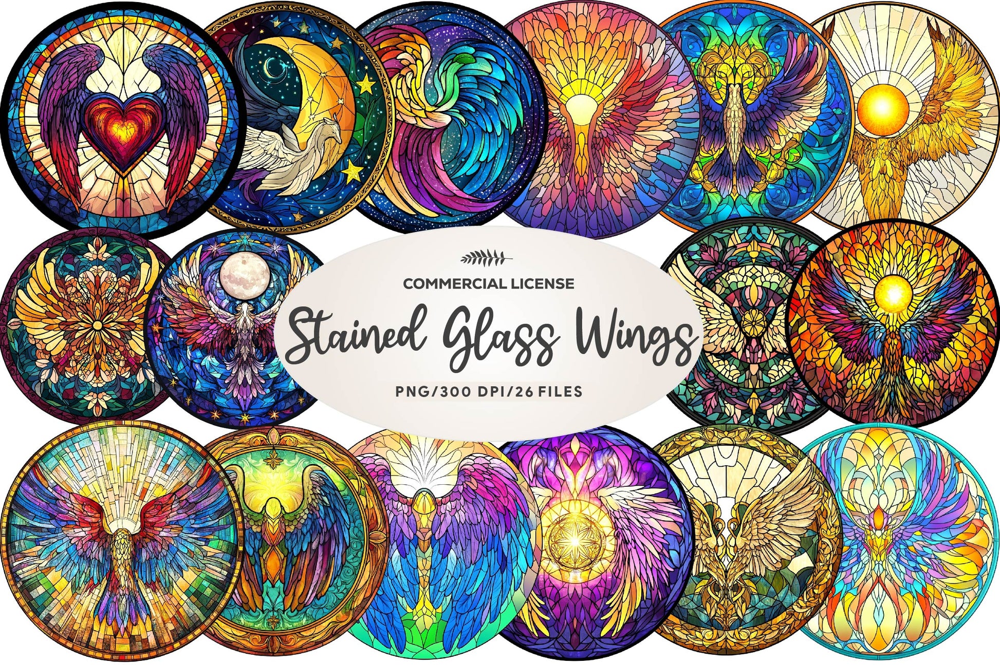 Stained Glass Angel Wings Clipart Bundle - CraftNest - Digital Crafting and Art