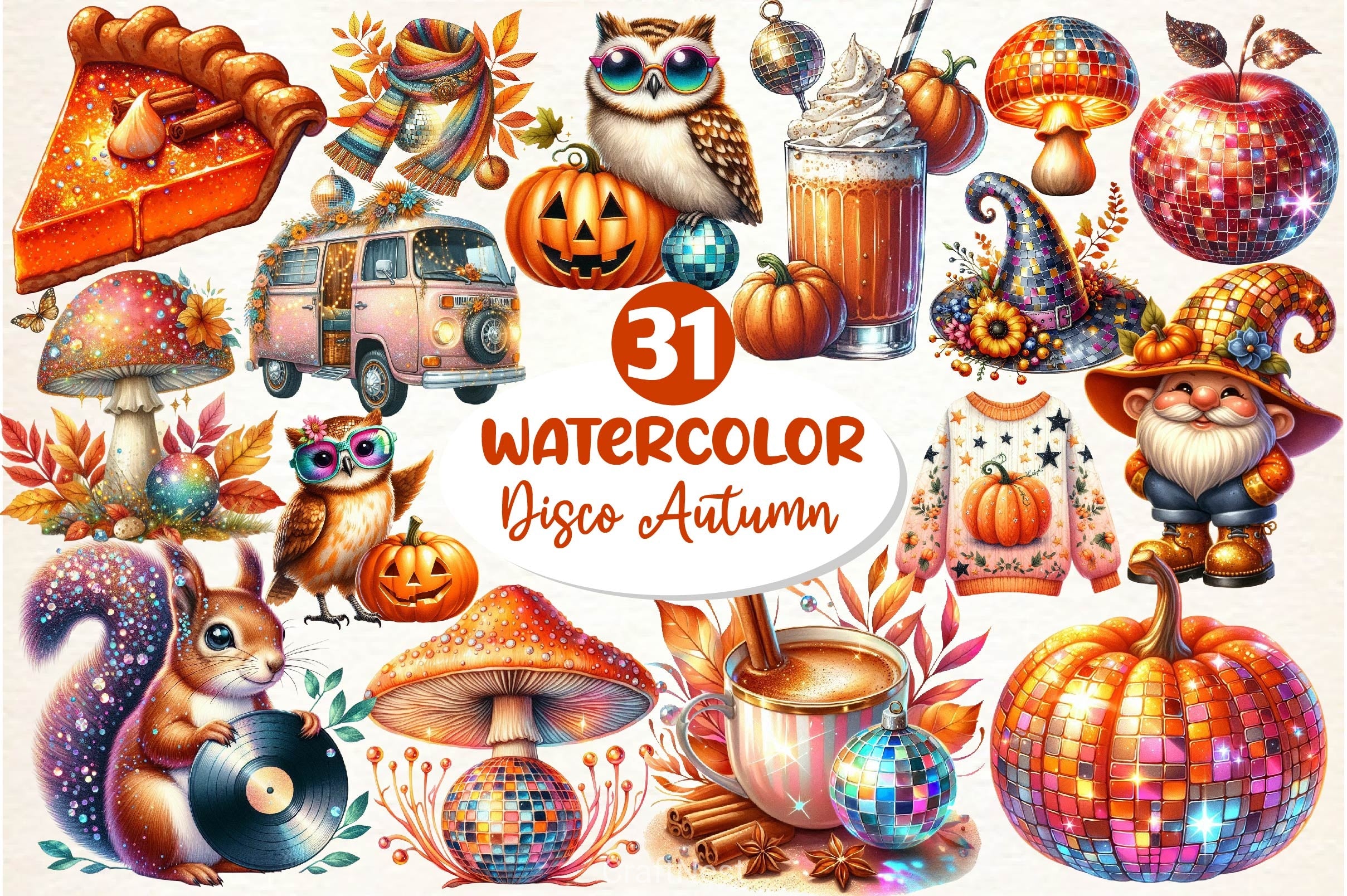 Disco Autumn Clipart Bundle 3 - CraftNest - Digital Crafting and Art
