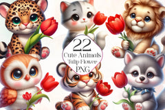 Cute Animals And Tulip Flower Clipart Bundle - CraftNest - Digital Crafting and Art