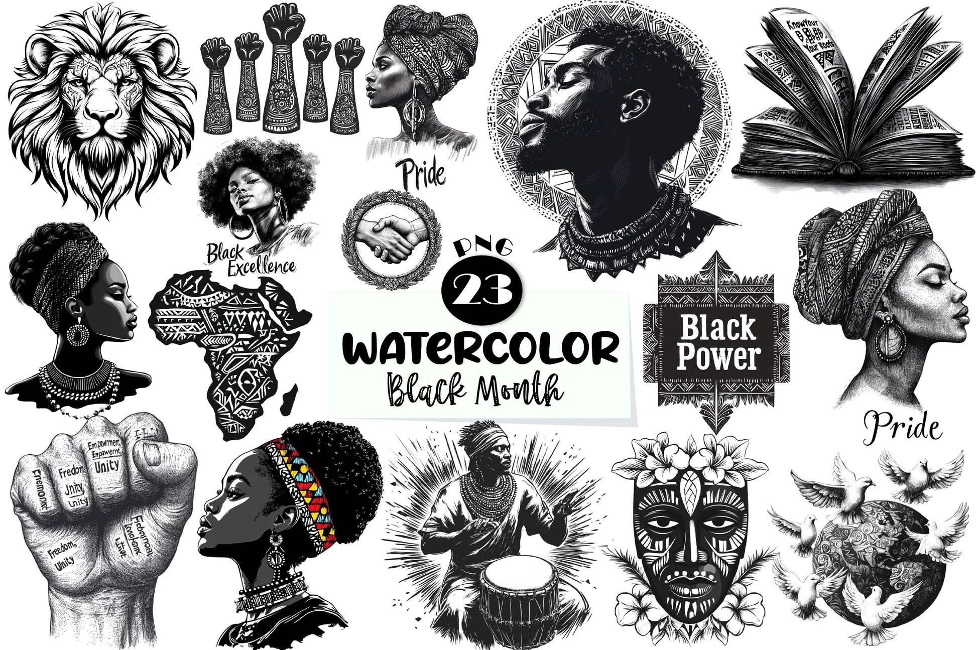 Black And White Black Month Clipart Bundle - CraftNest - Digital Crafting and Art