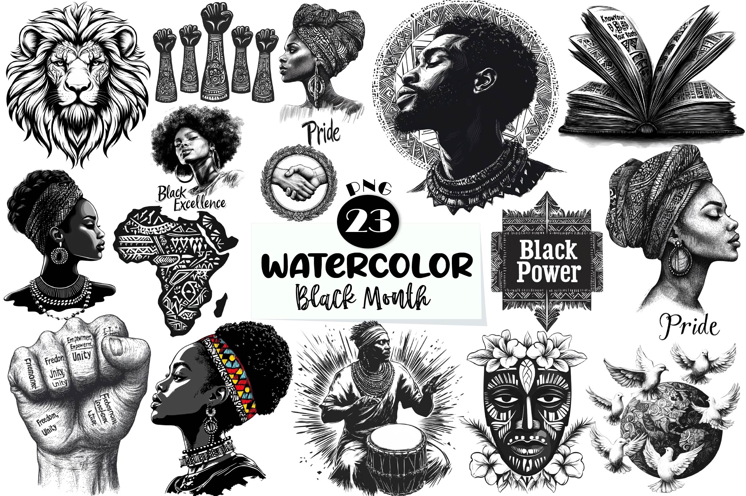 Black And White Black Month Clipart Bundle - CraftNest - Digital Crafting and Art