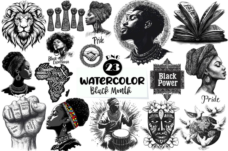 Black And White Black Month Clipart Bundle - CraftNest - Digital Crafting and Art