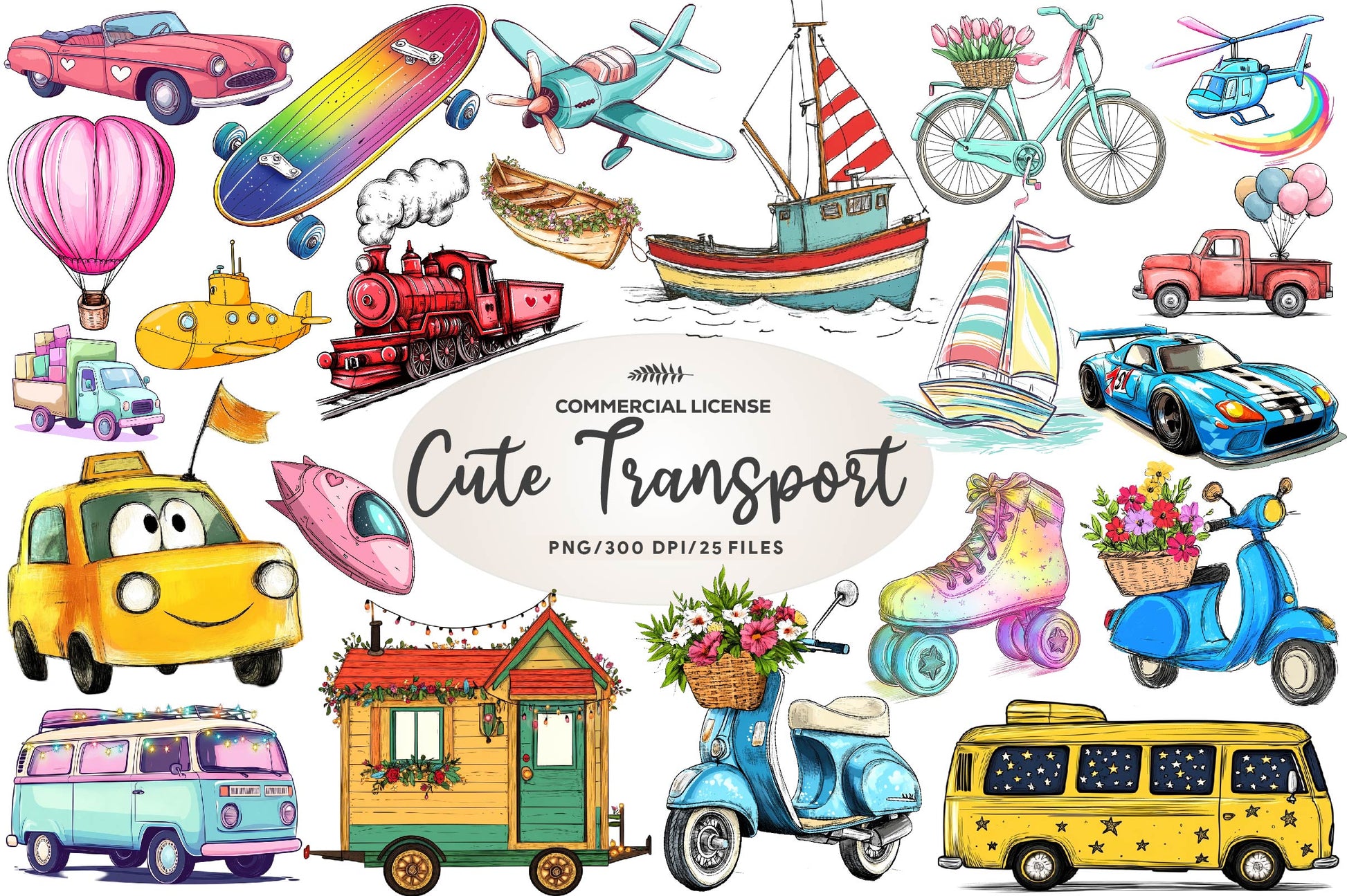 Cute Transport Clipart Bundle - CraftNest - Digital Crafting and Art