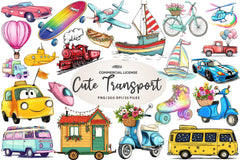 Cute Transport Clipart Bundle - CraftNest - Digital Crafting and Art