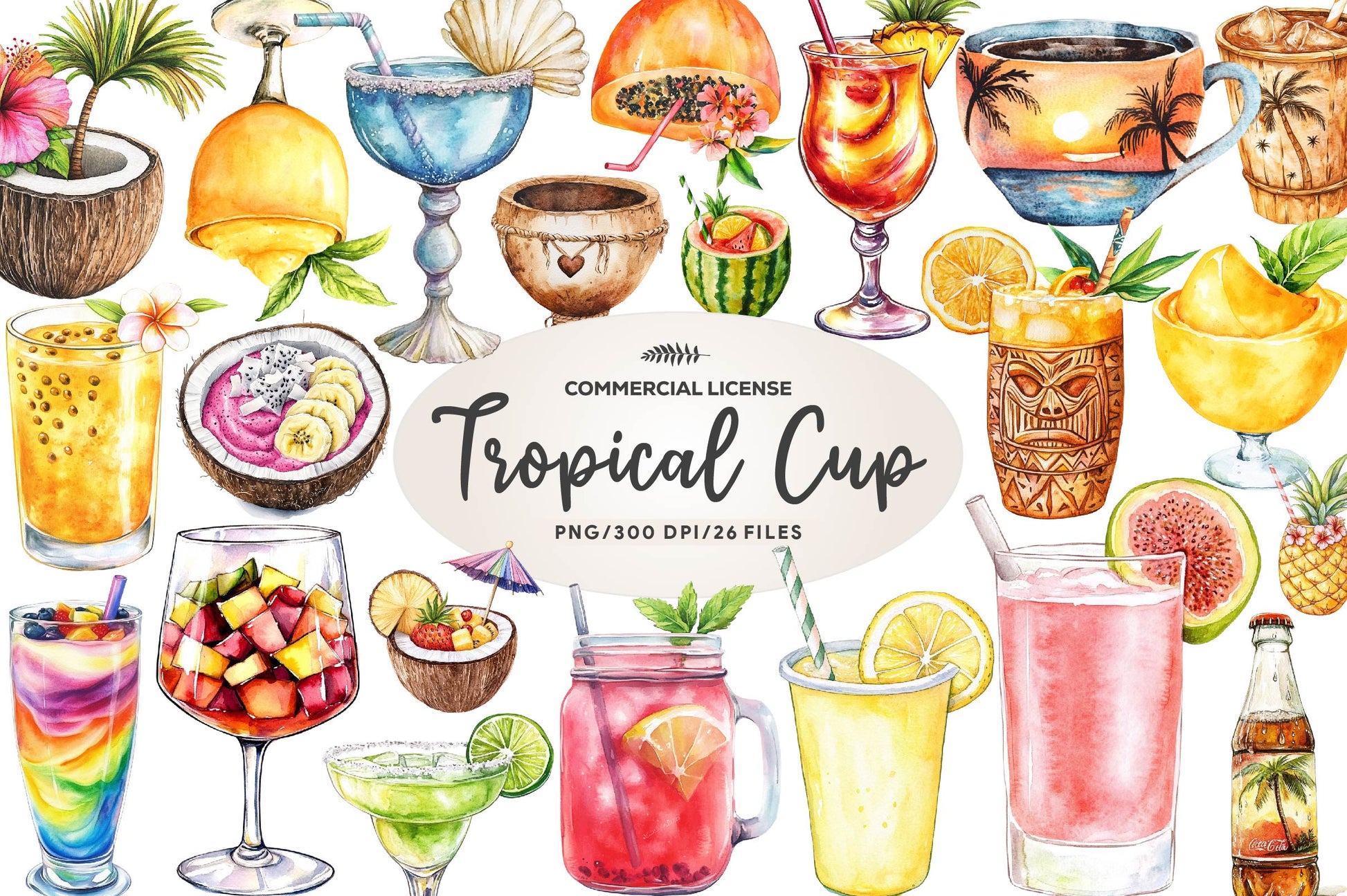 Summer Tropical Cup Clipart Bundle 1 - CraftNest - Digital Crafting and Art