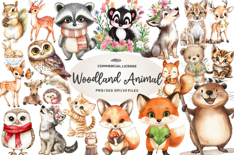 Cute Little Animal Woodland Clipart Bundle - CraftNest - Digital Crafting and Art