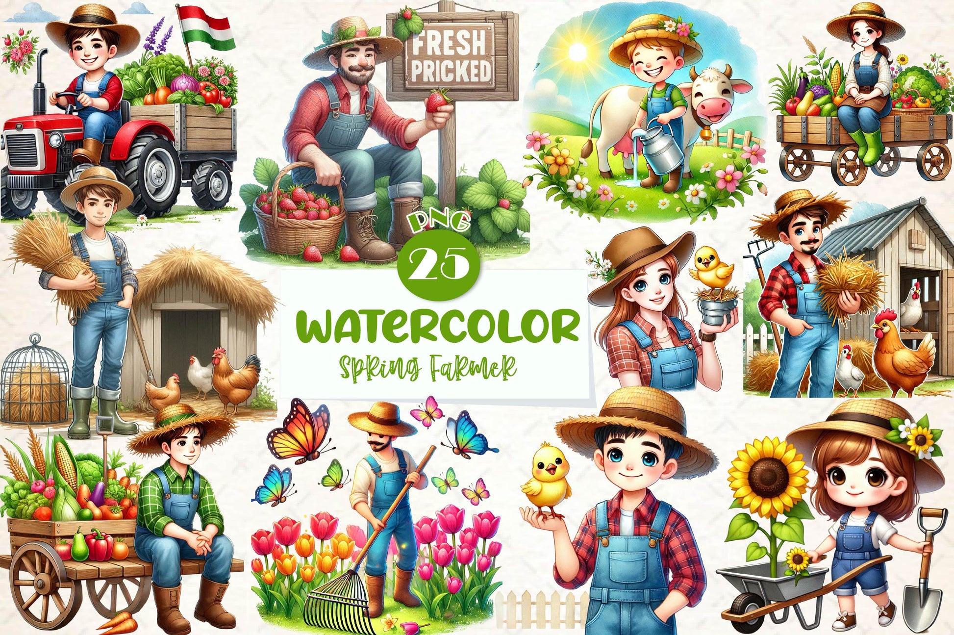 Spring Farmer Clipart Bundle - CraftNest - Digital Crafting and Art