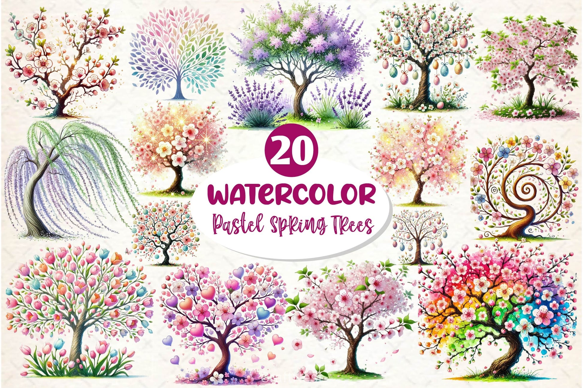 Pastel Spring Trees Clipart Bundle 5 - CraftNest - Digital Crafting and Art