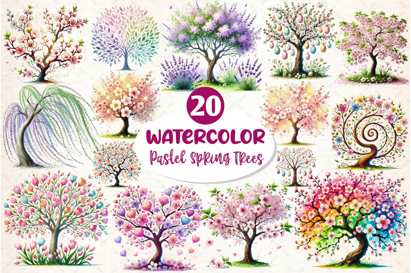 Pastel Spring Trees Clipart Bundle 5 - CraftNest - Digital Crafting and Art