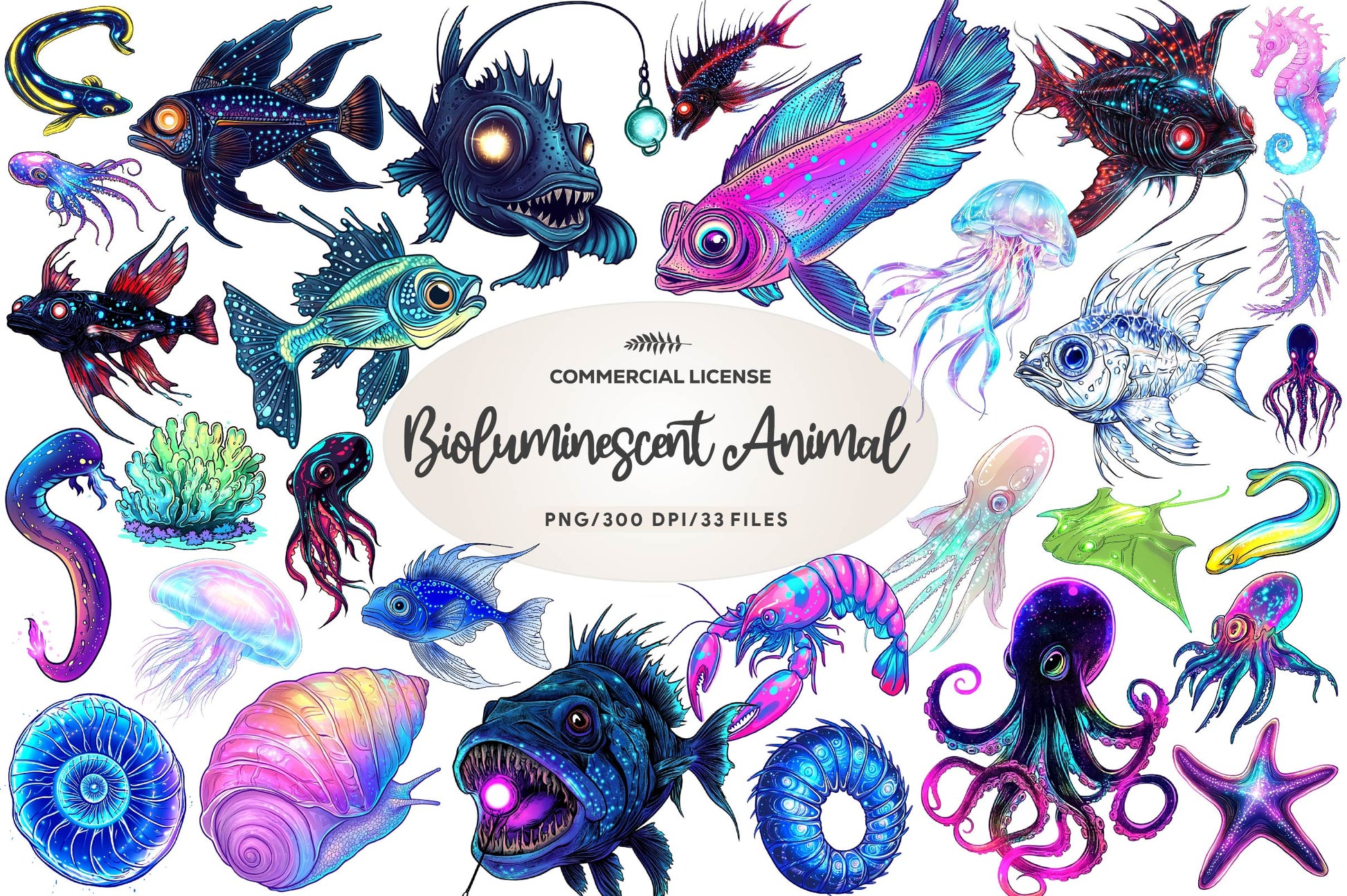 Bioluminescent Sea Animal Clipart Bundle - CraftNest - Digital Crafting and Art