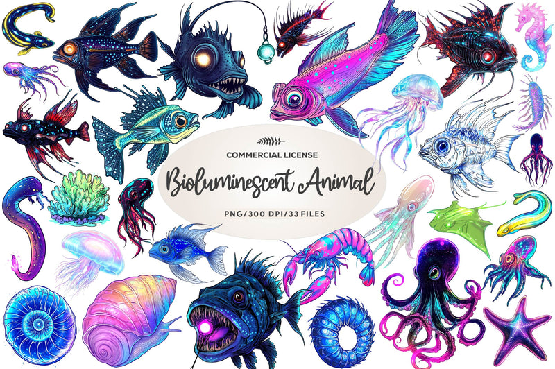 Bioluminescent Sea Animal Clipart Bundle - CraftNest - Digital Crafting and Art