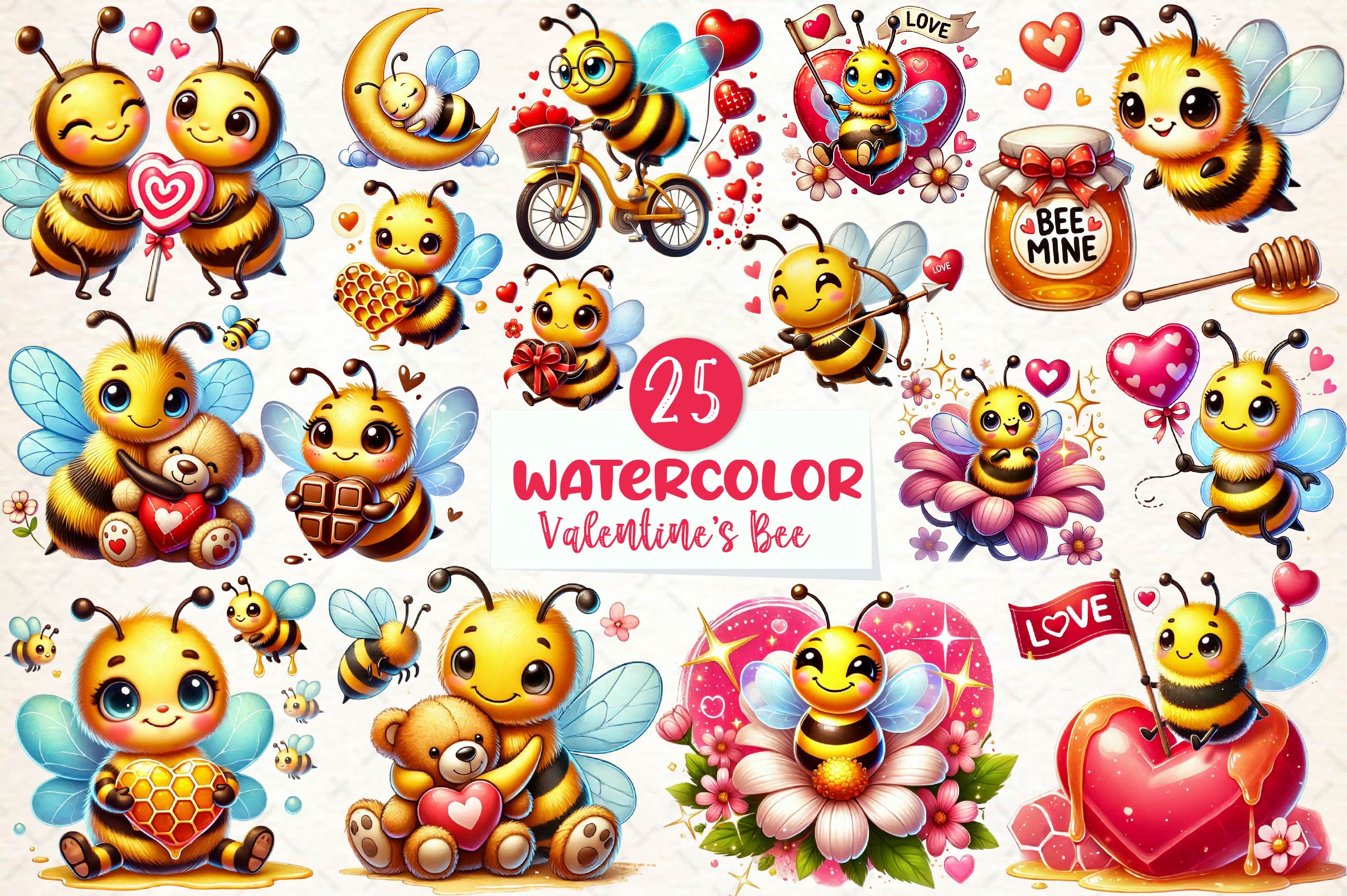 Cute Valentines Day Bee Clipart Bundle - CraftNest - Digital Crafting and Art
