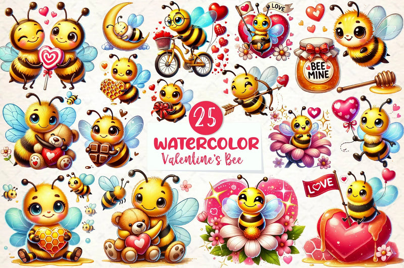 Cute Valentines Day Bee Clipart Bundle - CraftNest - Digital Crafting and Art