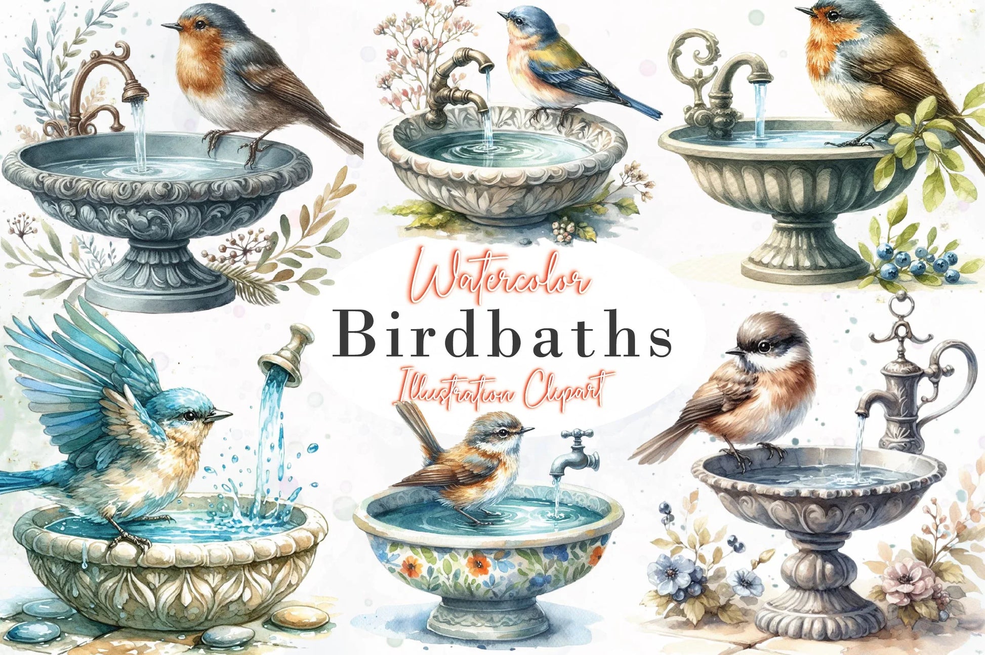 Birdbaths Clipart Bundle - CraftNest - Digital Crafting and Art