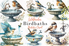 Birdbaths Clipart Bundle - CraftNest - Digital Crafting and Art