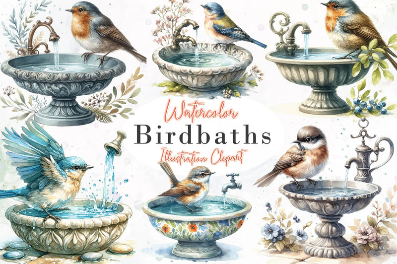 Birdbaths Clipart Bundle - CraftNest - Digital Crafting and Art