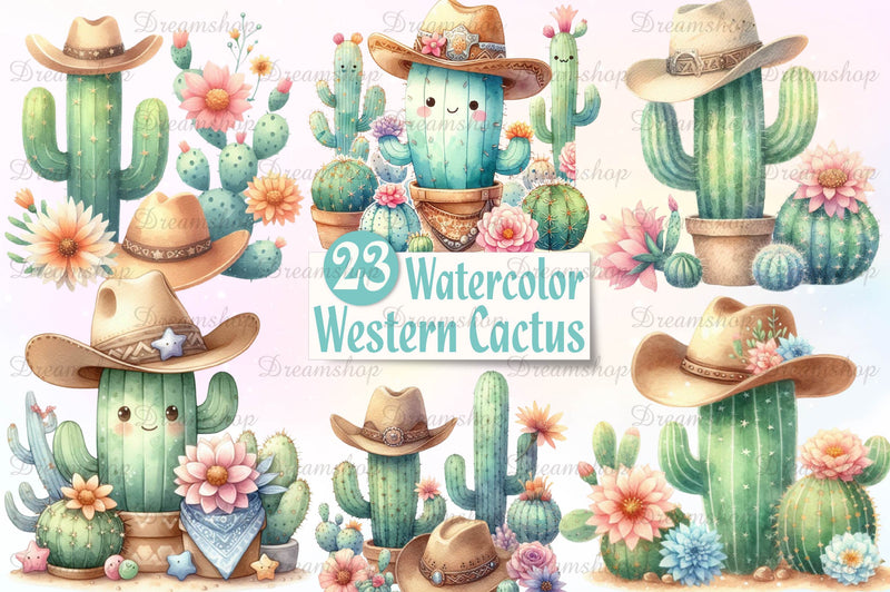 Pastel Western Cactus Clipart Bundle - CraftNest - Digital Crafting and Art