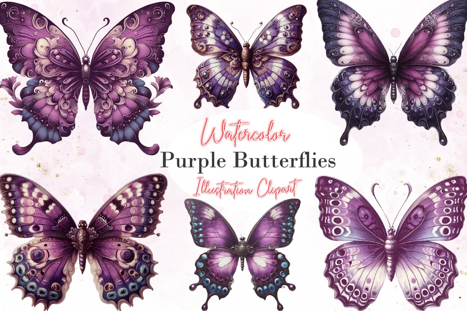 Vintage Purple Butterflies Clipart Bundle - CraftNest - Digital Crafting and Art