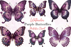 Vintage Purple Butterflies Clipart Bundle - CraftNest - Digital Crafting and Art