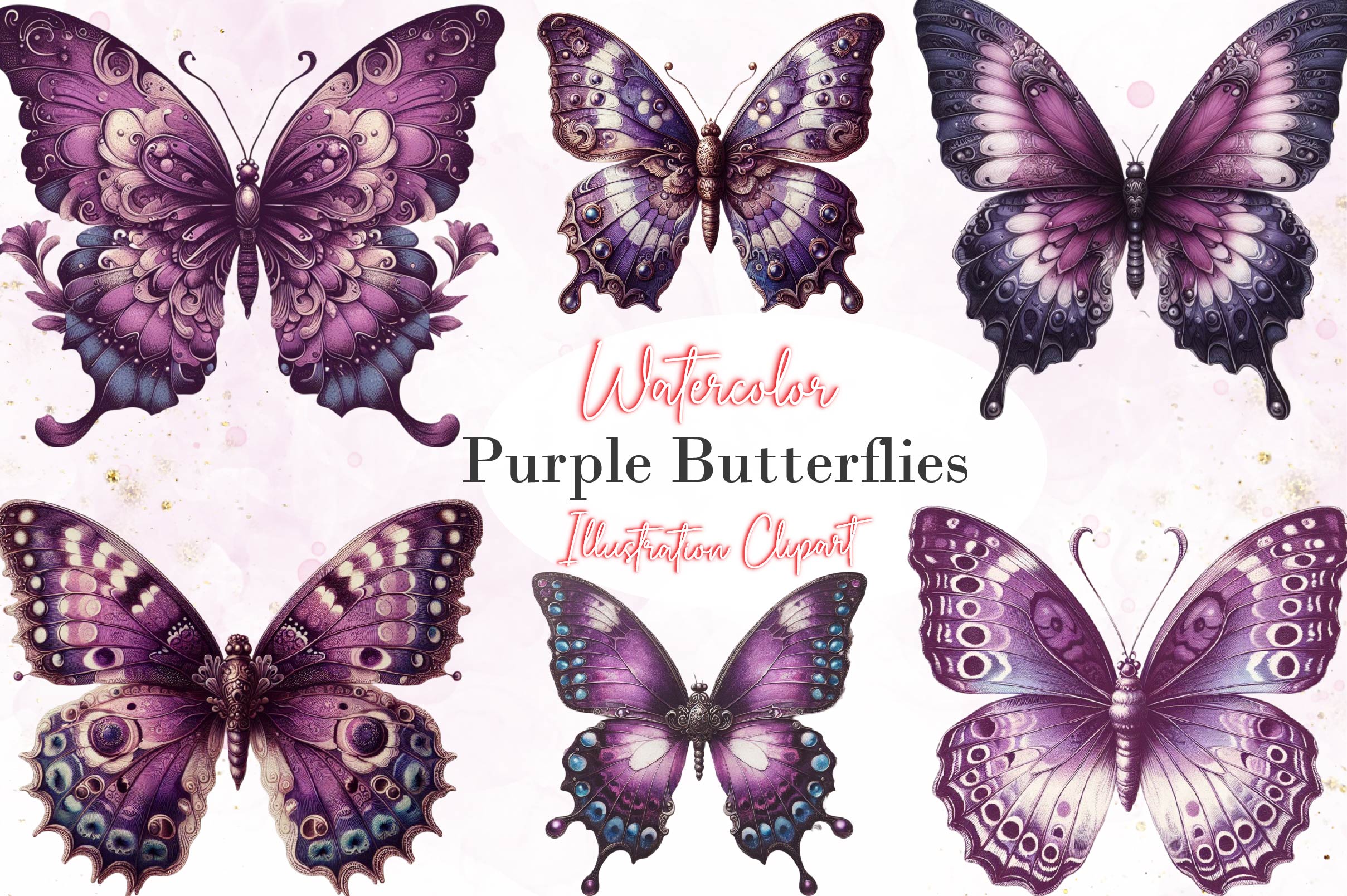 Vintage Purple Butterflies Clipart Bundle - CraftNest - Digital Crafting and Art