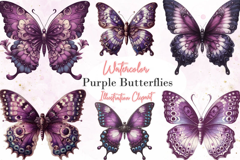 Vintage Purple Butterflies Clipart Bundle - CraftNest - Digital Crafting and Art