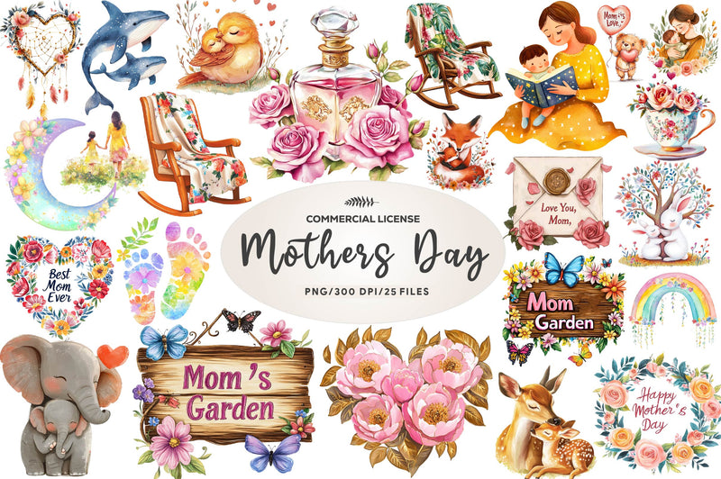 Hand Painted Mothers Day Clipart Bundle - CraftNest - Digital Crafting and Art