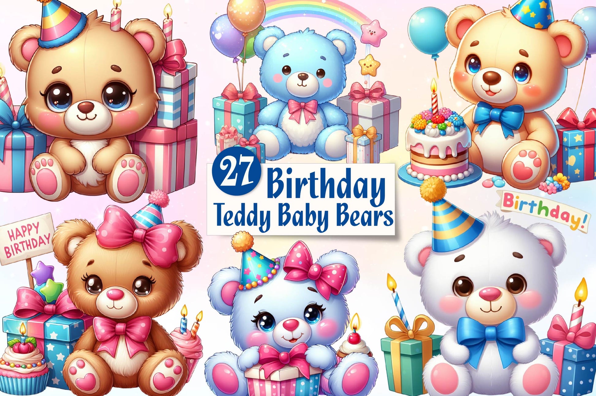 Birthday Teddy Baby Bears Clipart Bundle - CraftNest - Digital Crafting and Art