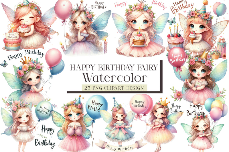 Cute Fairy Happy Birthday Clipart Bundle - CraftNest - Digital Crafting and Art