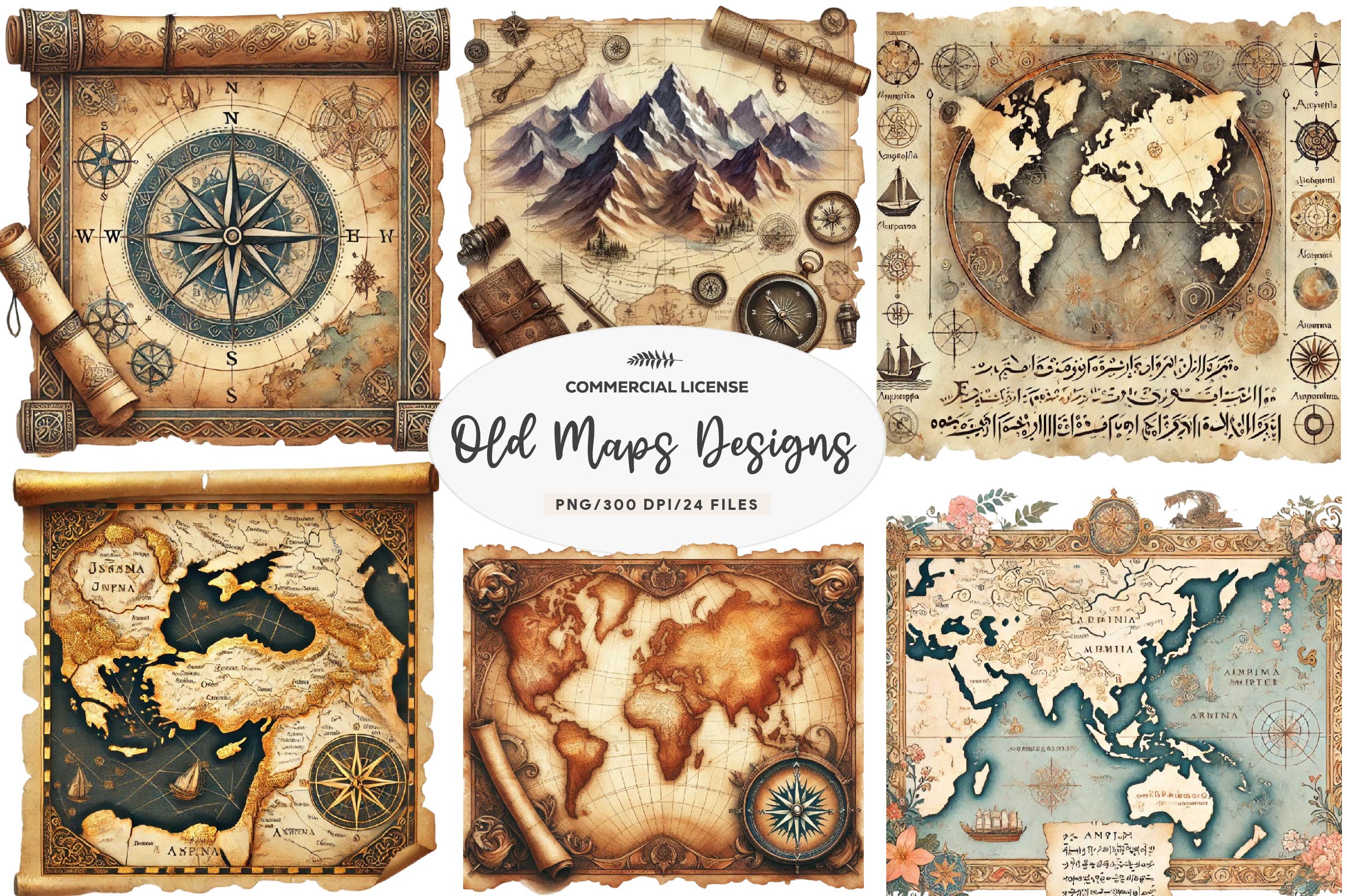 Old Maps Designs Clipart Bundle - CraftNest - Digital Crafting and Art