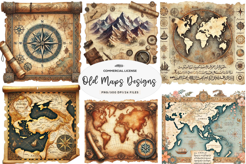 Old Maps Designs Clipart Bundle - CraftNest - Digital Crafting and Art