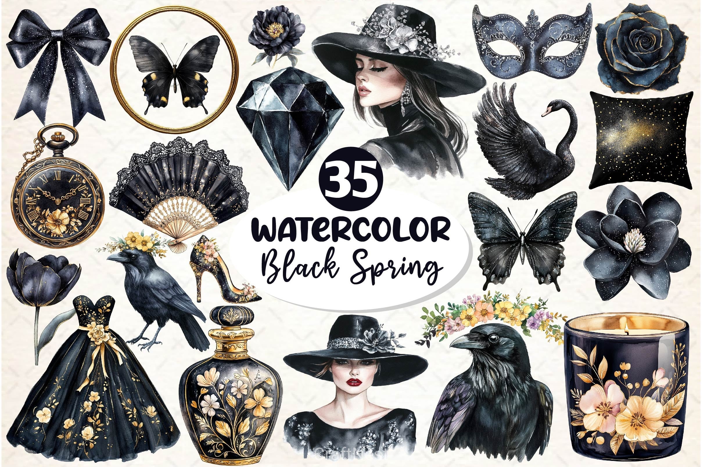 Glitter Luxury Black Spring Clipart Bundle 5 - CraftNest - Digital Crafting and Art