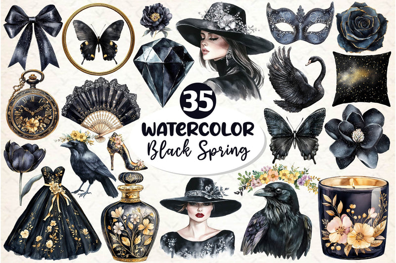 Glitter Luxury Black Spring Clipart Bundle 5 - CraftNest - Digital Crafting and Art