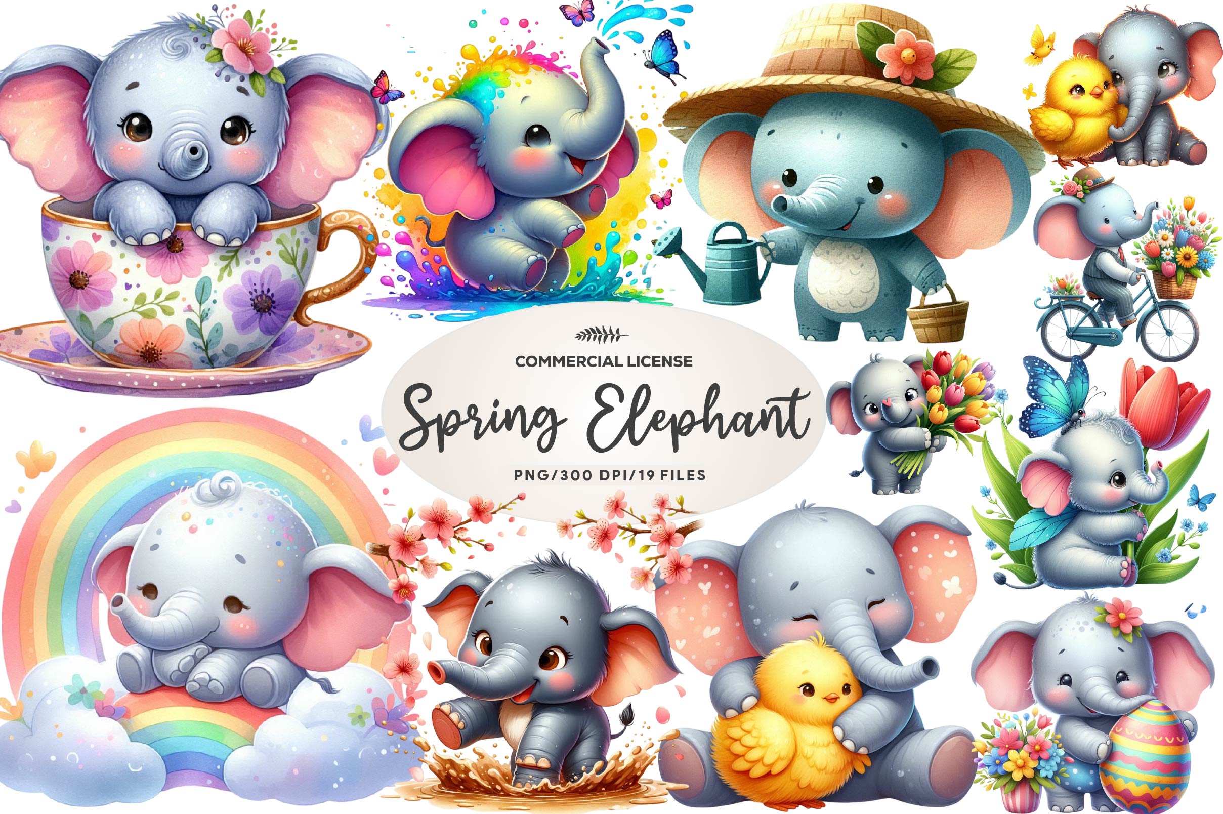 Spring Elephant Baby Clipart Bundle - CraftNest - Digital Crafting and Art