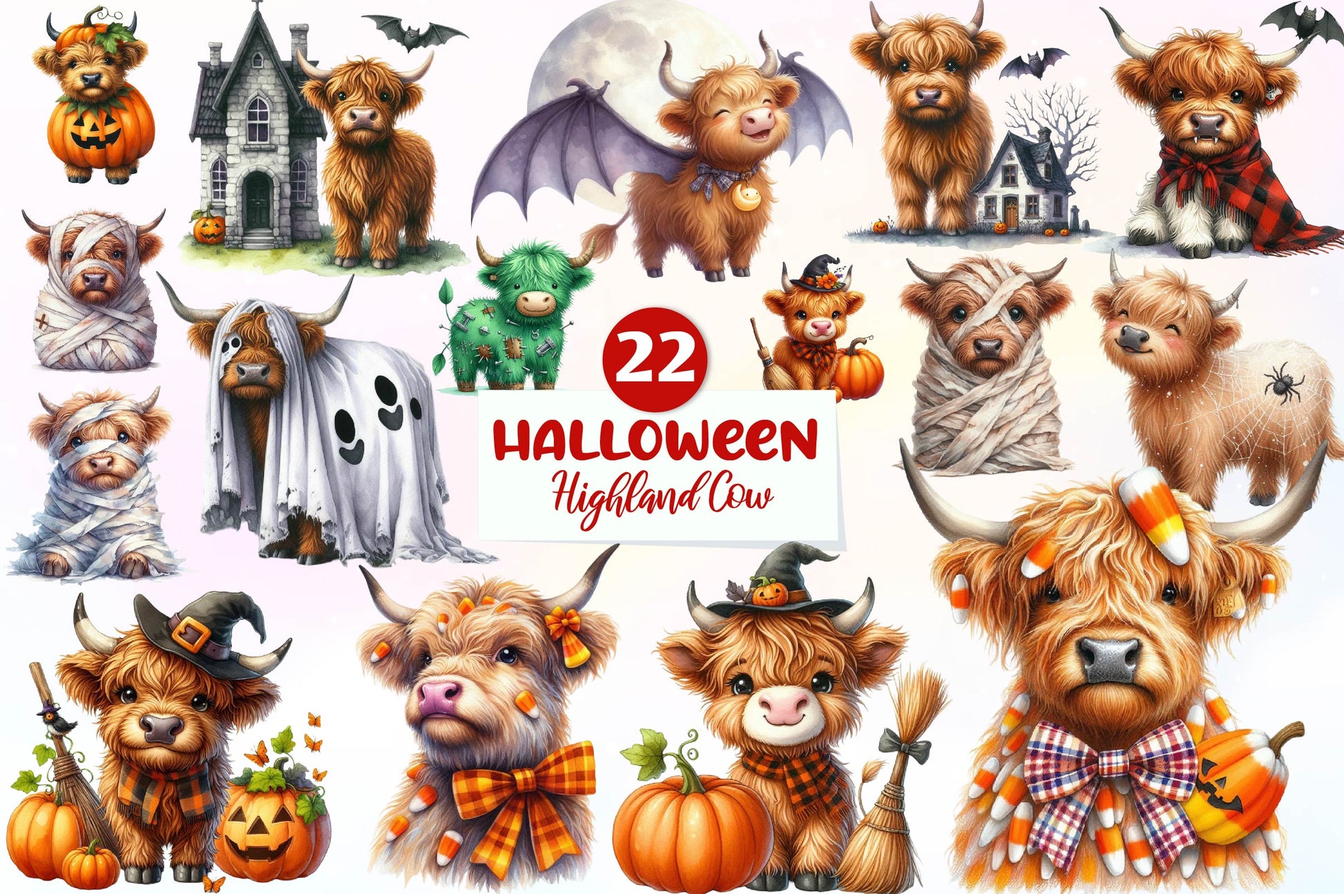 Cute Halloween Highland Cow Clipart Bundle 1 - CraftNest - Digital Crafting and Art