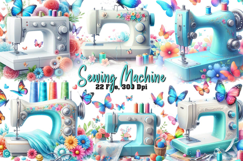 Pastel Sewing Machine Butterfly Clipart Bundle - CraftNest - Digital Crafting and Art