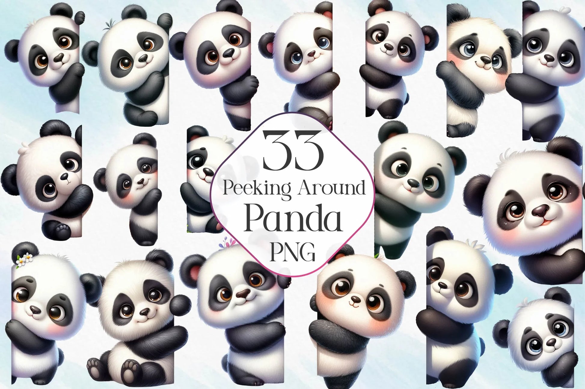 Cute Panda Peeking Around Corner Clipart Bundle - CraftNest - Digital Crafting and Art