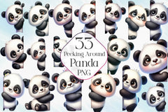 Cute Panda Peeking Around Corner Clipart Bundle - CraftNest - Digital Crafting and Art