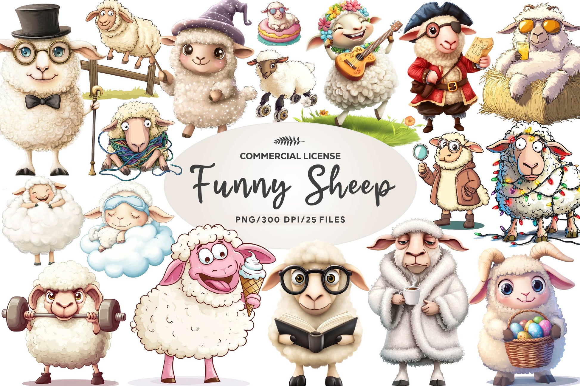 Quirky Funny Sheep Clipart Bundle - CraftNest - Digital Crafting and Art
