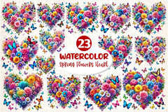 Spring Flowers Heart With Butterflies Clipart Bundle - CraftNest - Digital Crafting and Art