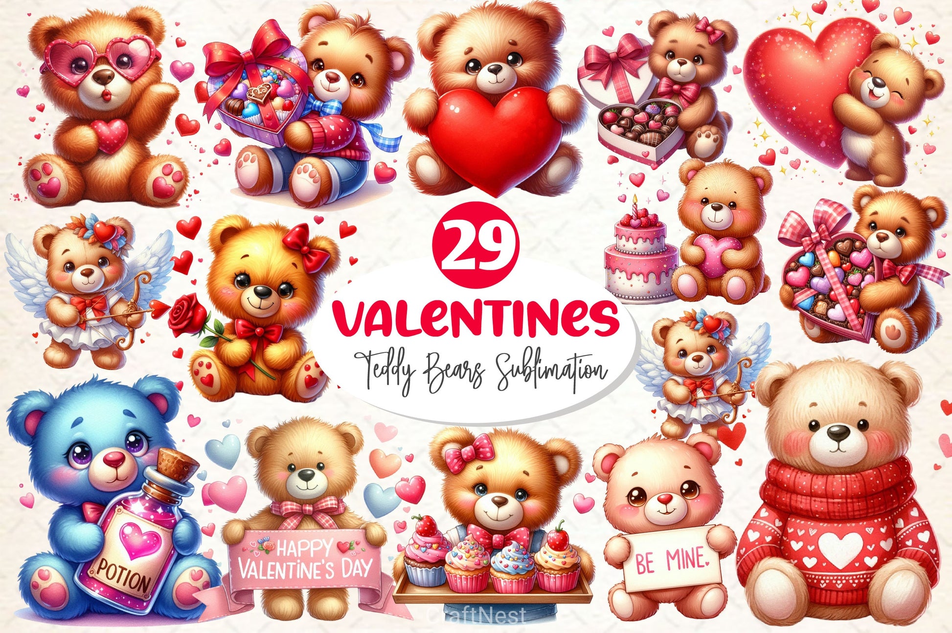 Valentines Day Teddy Bears Clipart Bundle 2 - CraftNest - Digital Crafting and Art