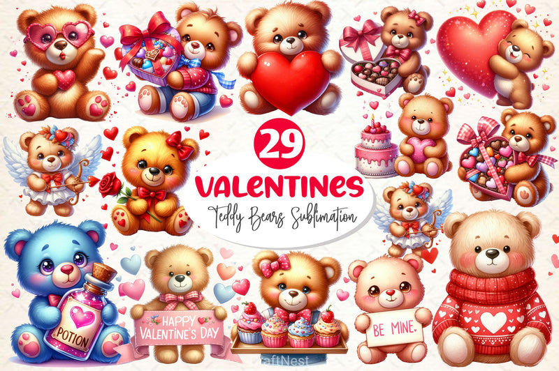 Valentines Day Teddy Bears Clipart Bundle 2 - CraftNest - Digital Crafting and Art