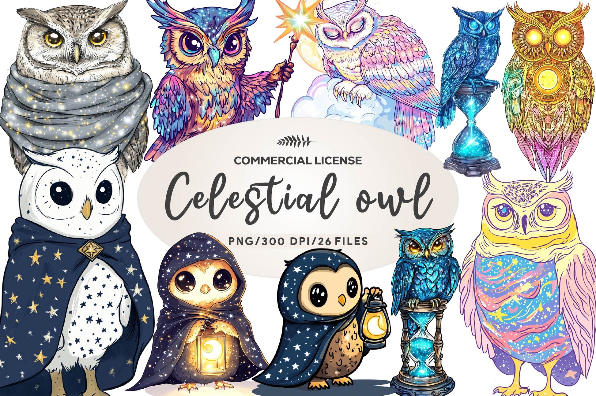 Cute Celestial Owl Clipart Bundle - CraftNest - Digital Crafting and Art