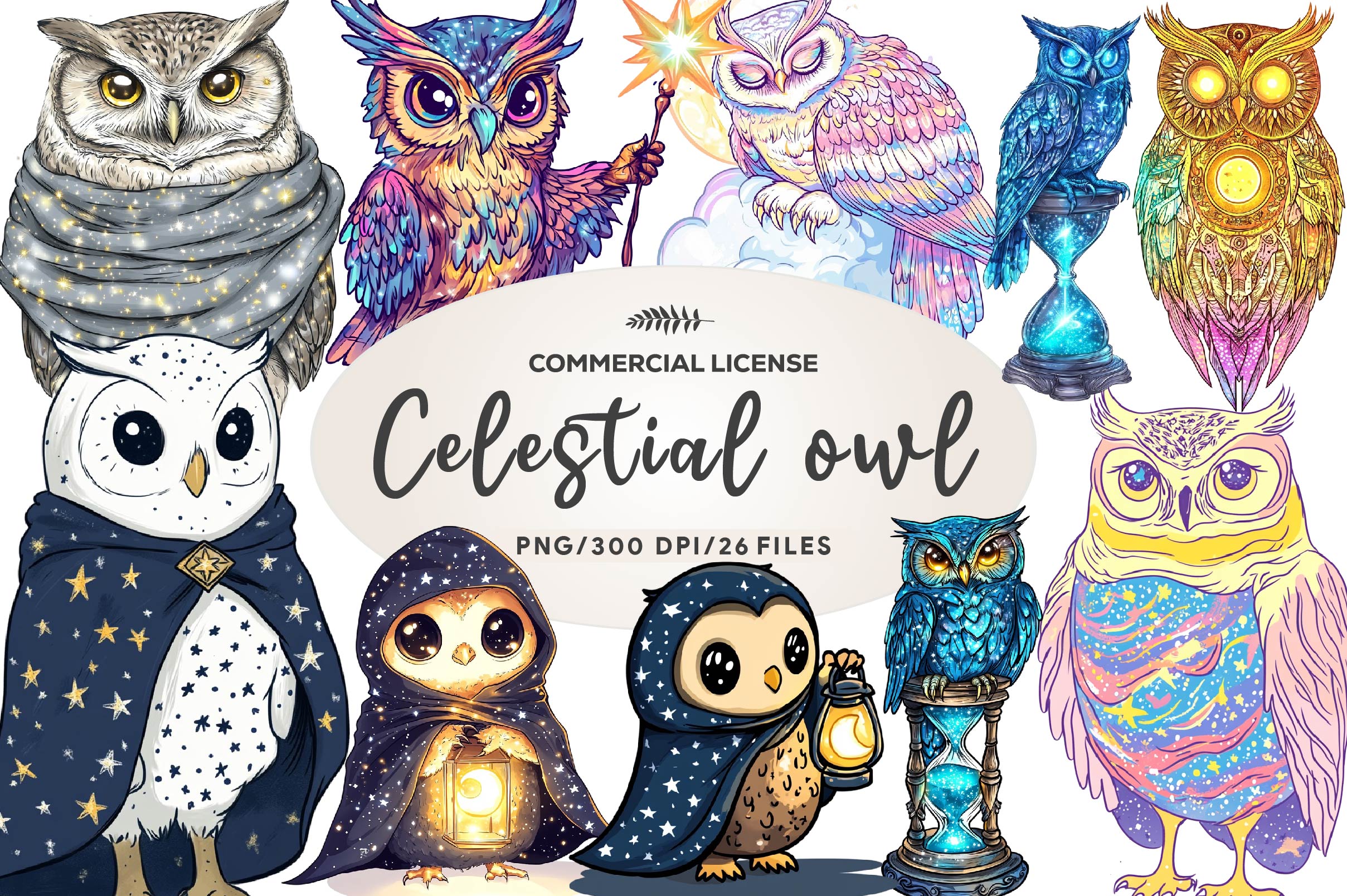 Cute Celestial Owl Clipart Bundle - CraftNest - Digital Crafting and Art