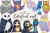 Cute Celestial Owl Clipart Bundle