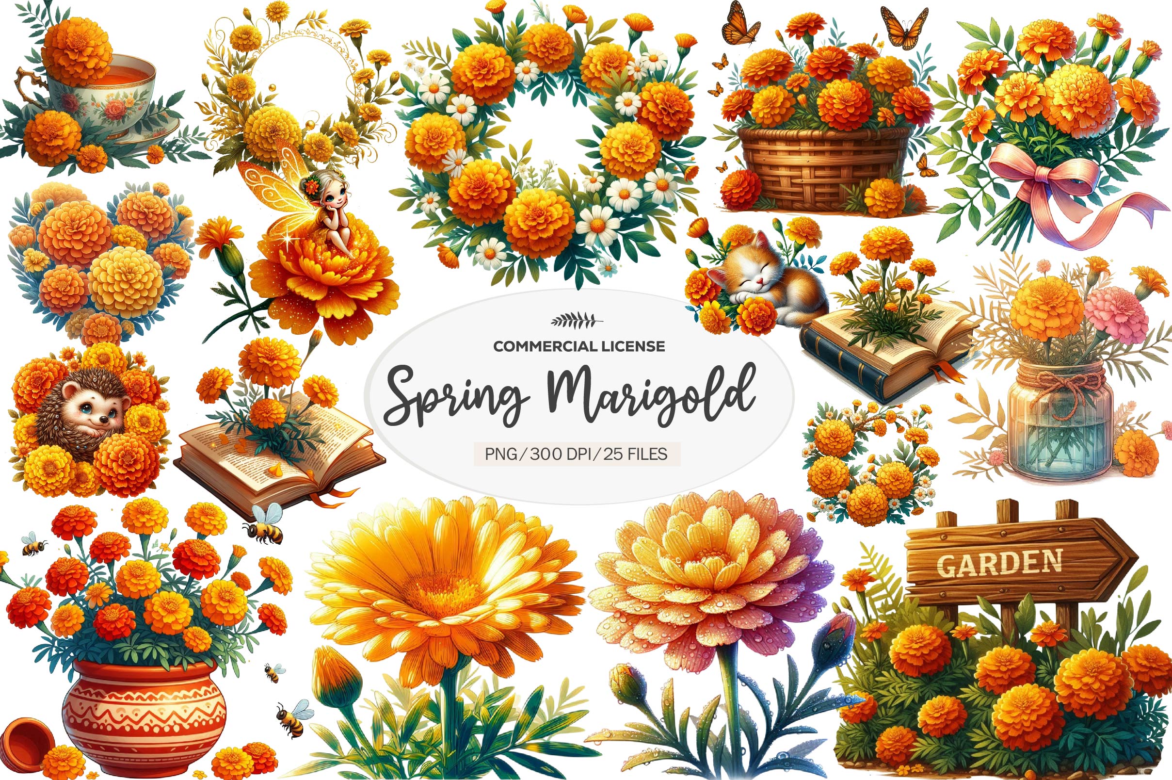 Spring Marigold Clipart Bundle - CraftNest - Digital Crafting and Art